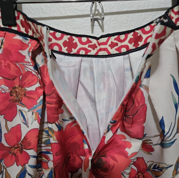 Flying Tomato Red Floral A-Line Skirt Geometric Border Boho Small - Picture 6 of 16